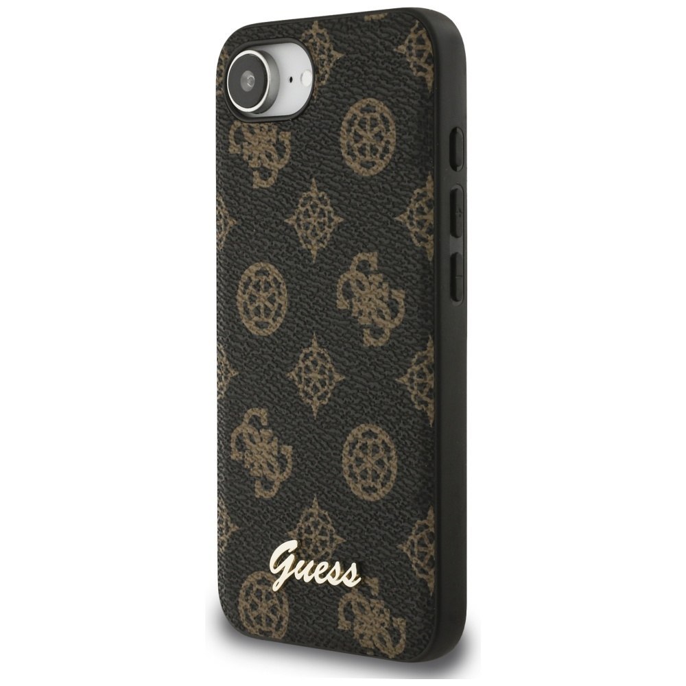 Etui Guess Peony Script Logo MagSafe do iPhone 16e czarny